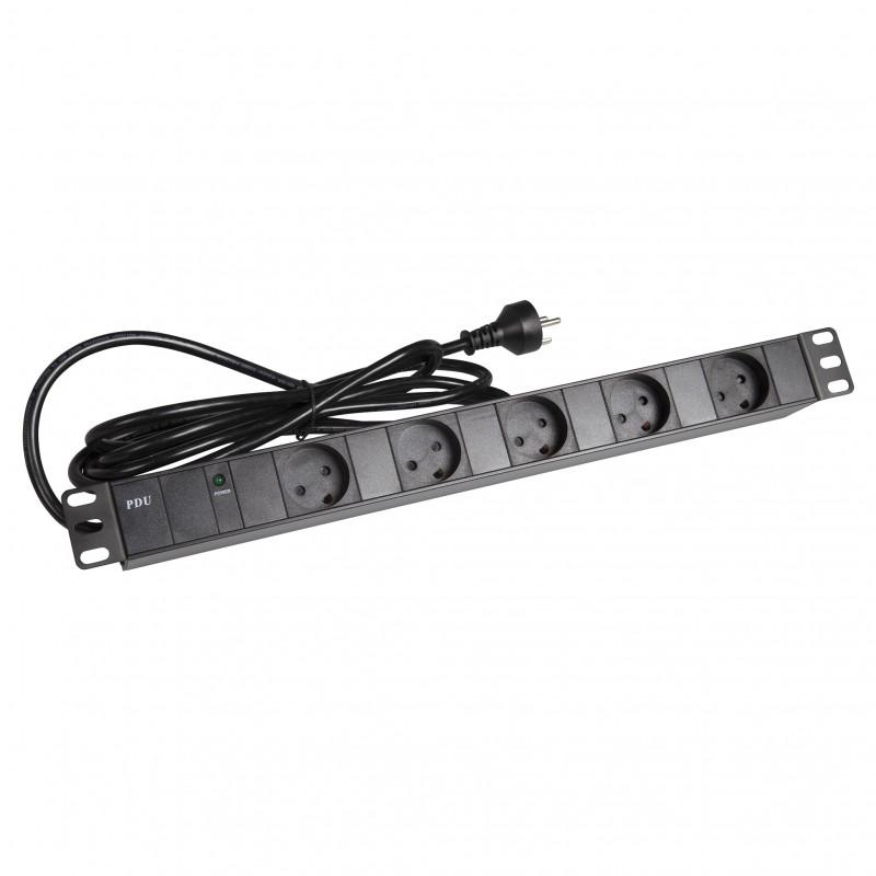 19" Rack Strømskinne med 5 DK Udtag og Glimlampe – Optimal Strømfordeling