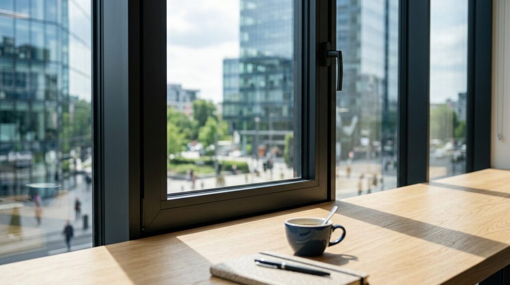 Close-up of premium modern windows in a contemporary office 