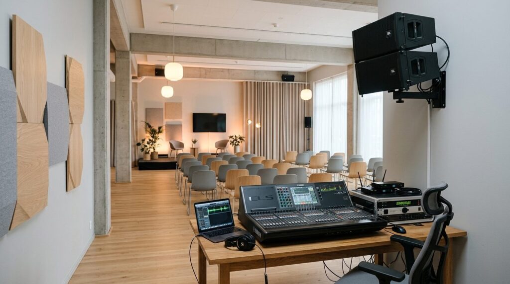Professional photograph of a modern event venues sound syst