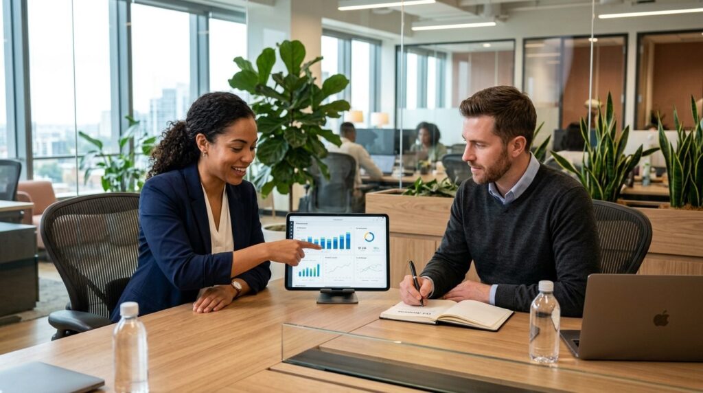 Fotorealistic image of two professionals in modern office se