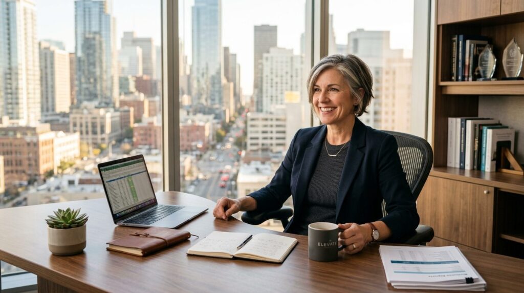 Mature entrepreneur leader in modern office looking relaxed 