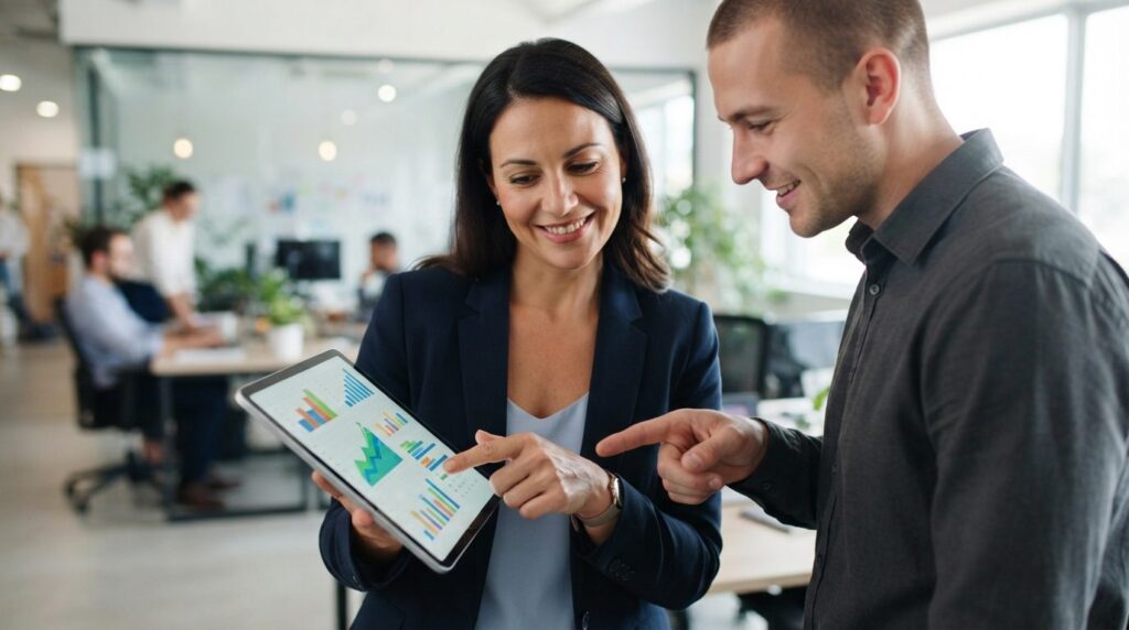 Close-up of a confident sales manager reviewing pipeline met
