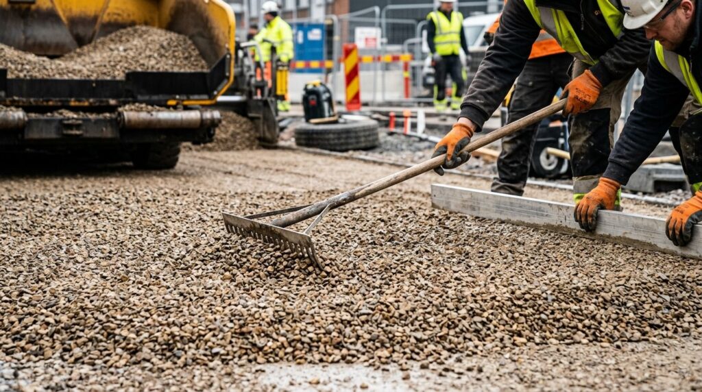 Close-up realistic photograph of premium stabilized gravel (
