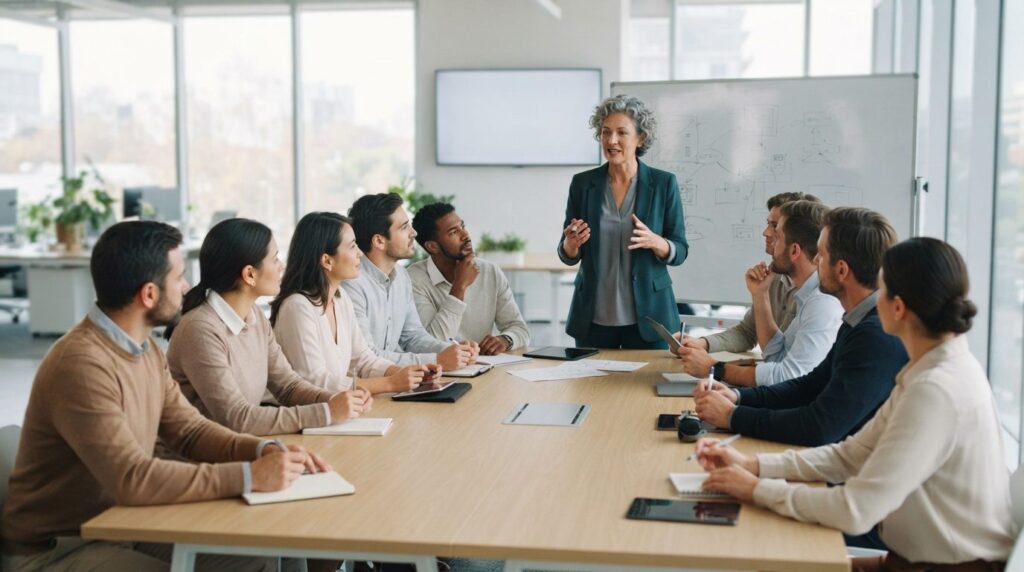 Diverse group of professionals in a collaborative workshop s